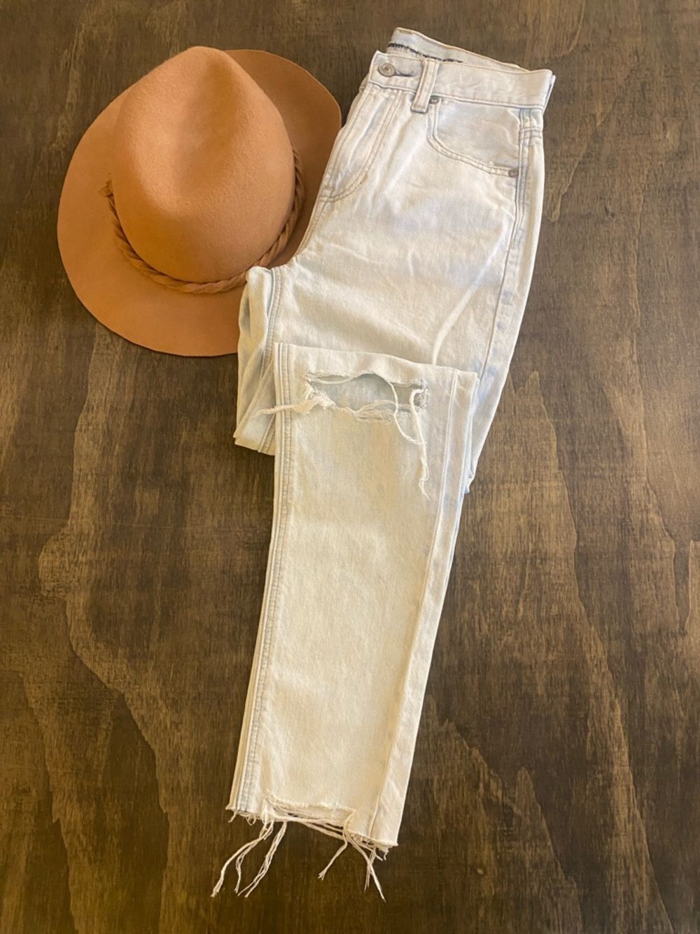 Light Wash Distressed Women's High-Rise Straight Leg Jeans